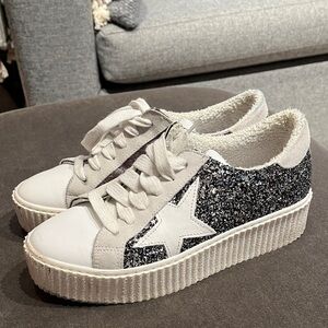 Women's Black Glitter Star Sneakers